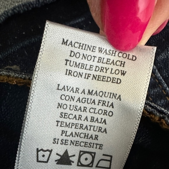 KanCan dark wash distressed raw hem stretch denim jean skirt, sz 27 - Picture 5 of 5